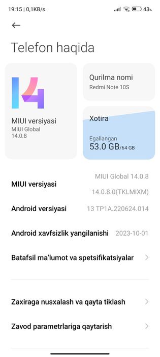 Redmi note 10s 6+1 64g admin pocco yoki iphone