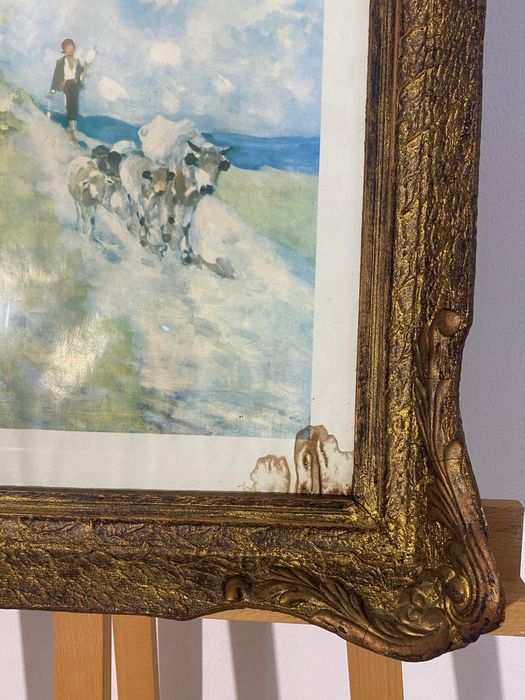 Tablou cu Ramă din Lemn, Litografie Nicolae Grigorescu, Ciobănaș