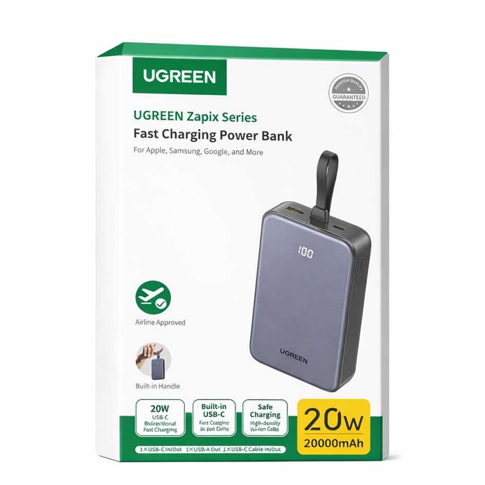 UGREEN 20000mAh 22.5W встроенным кабелем Type-C. Есть доставка