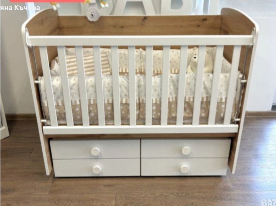 НОВО! Детска кошара дъб вотан+бял/ с матрак