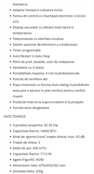 Aer conditionat mobil, Turbionaire Revigo 16, 16000 BTU