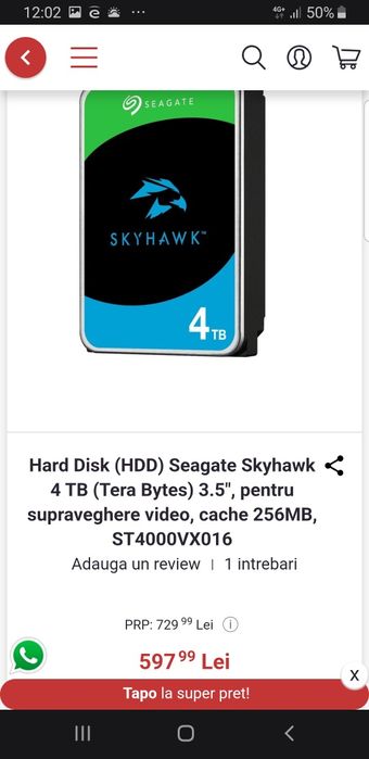 Sistem supraveghere video Hikvision IP cu POE,sigilat, cu 4 camere video de6