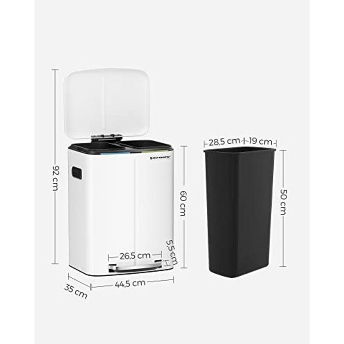 Кош за рециклиране, Songmics, 2 x 20L, бял, Soft-Close