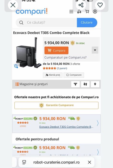 Pret Fix! Aspirator robot ecovacs t30s combo complete sigilat