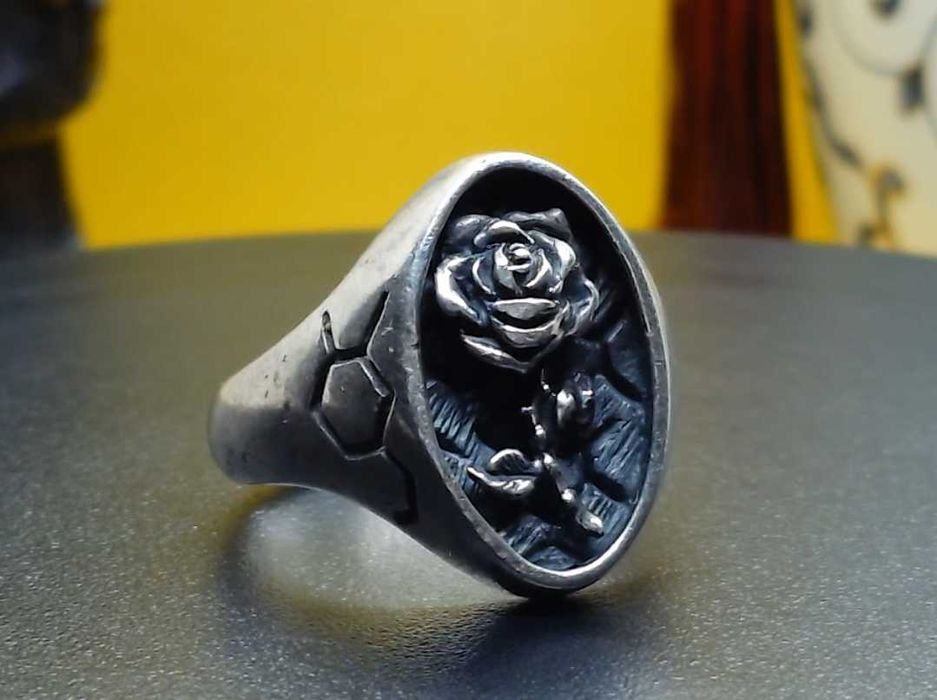 Inel argint masiv | trandafir sculptat & fagure