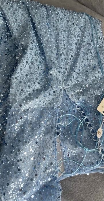 Rochie albastră (baby blue) bijuterie/ paiete/ mărgele de ocazie/ nașa