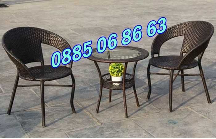 Градински ратанов комплект маса с два стола