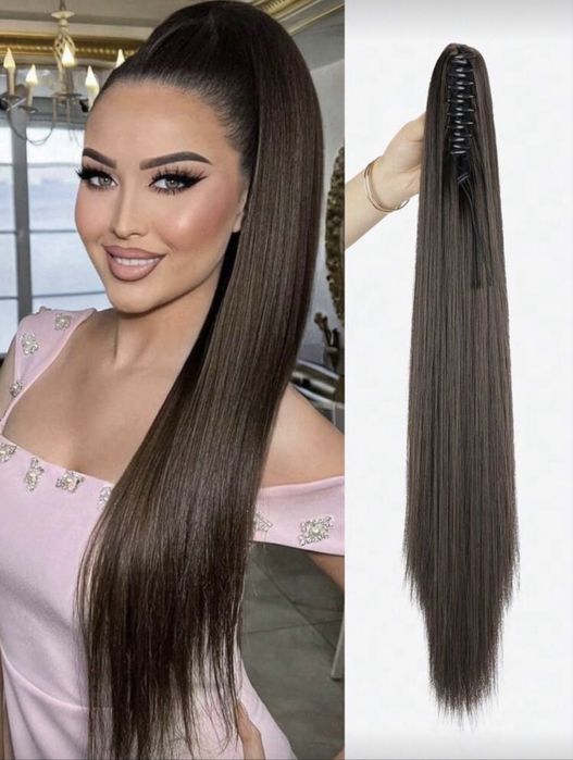 Дълга опашка за коса с щипка