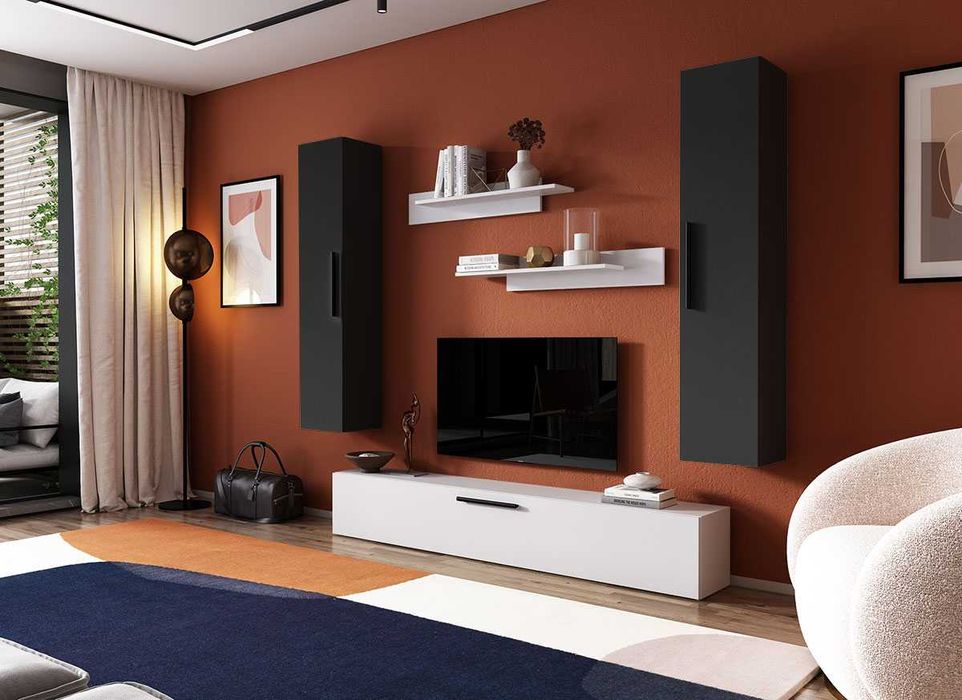 Living Pati 130 – Mobila Sufragerie Gri Antracit + Alb