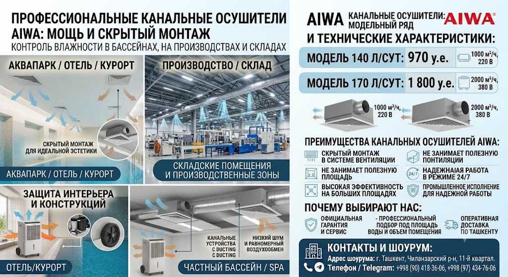 Профессиональные канальные осушители AIWA Контроль влажности