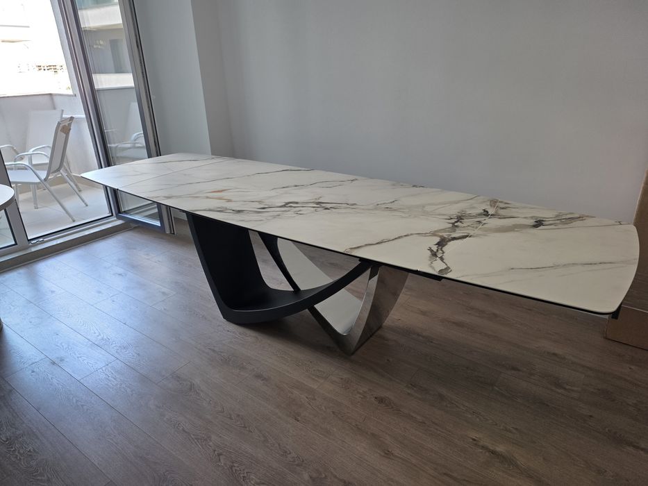 Masa Living Blat Ceramic Extensibila 180/280 x 90 x 75 cm  Alb Marmura