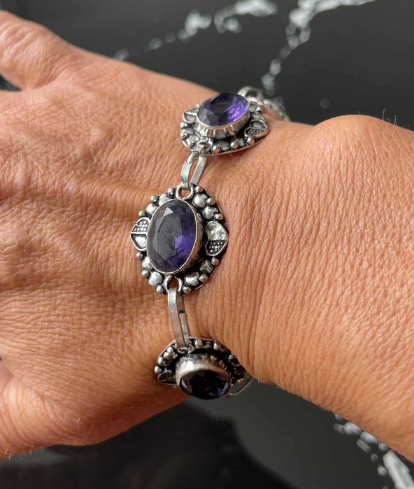 Bratara Argint 925 Vintage cu Pietre Semipretioase Ametist