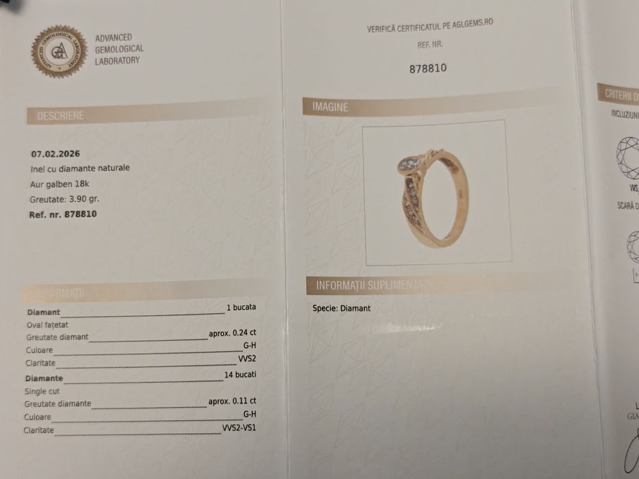 Inel vechi aur diamante certificat