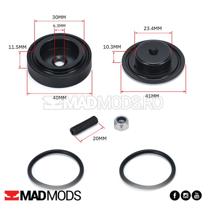 Set Dop anulare stergator luneta, Aluminiu, Negru, 4cm, Universal