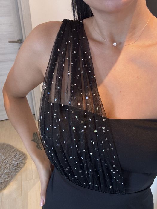 Rochie satinata, negru, XS