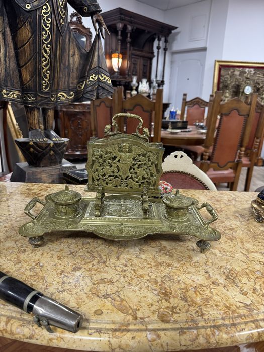 Calimara din bronz masiv cu suport pentru scrisori