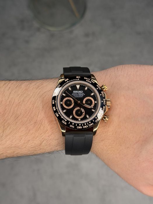 Seiko Mod Chronograph 39mm VK63 – meca quartz – negru rose gold - nou