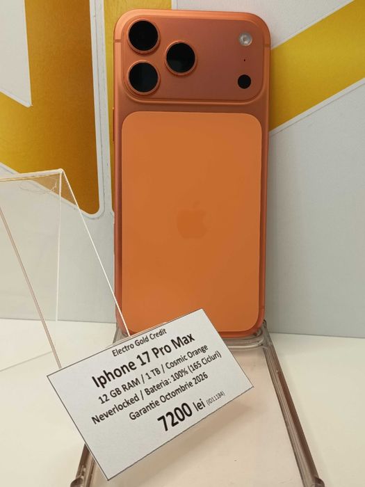 Iphone 17 Pro Max 1TB Cosmic Orange/Neverlocked/Baterie: 100%/Garantie Octombrie 2026 ID11184