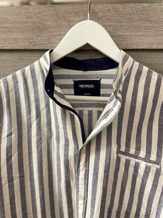 Camasa in dungi McNeal, Marimea M, Alb cu Gri, Slim Fit