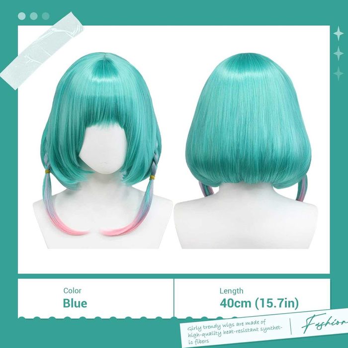 Аниме синьо зелена  перука с плитки Anime Vtuber Kyo Kaneko Cosplay