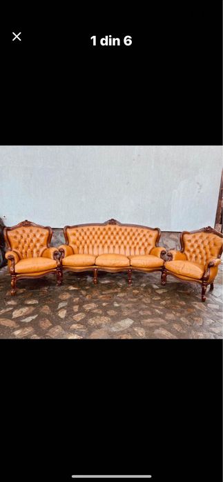 Canapea cu doua fotolii stil Baroc piele naturala !