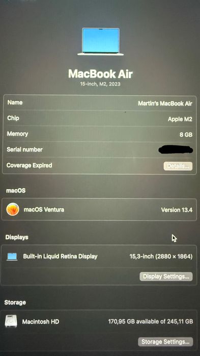 Macbook 15” 2023 (кутия и зарядно + подарък мишка)