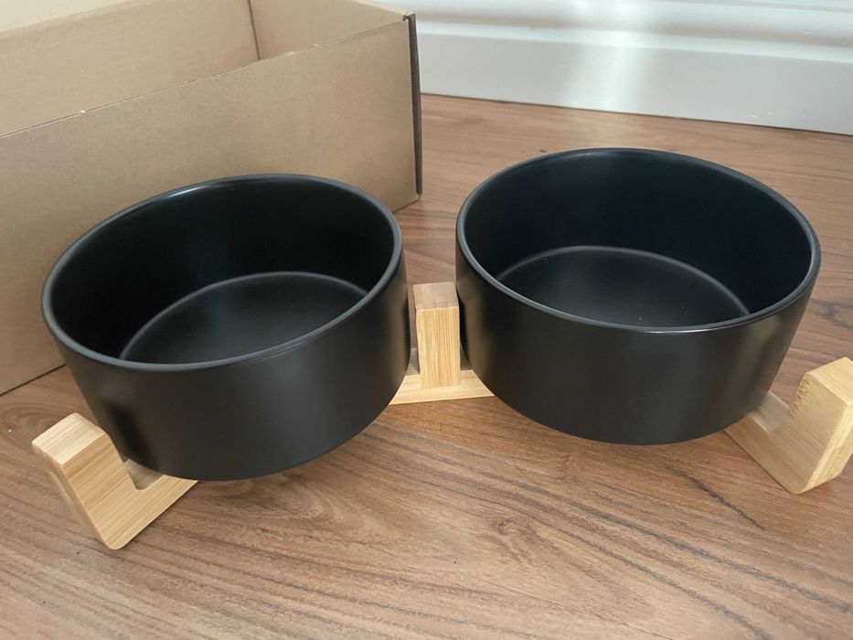 Boluri ceramica hranit animale cu suport lemn