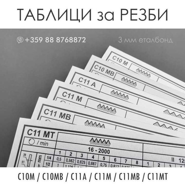 ТАБЛИЦИ за РЕЗБИ и ТАБЕЛКИ за струг C10-M/MB ; С11-A/М/МВ/MT