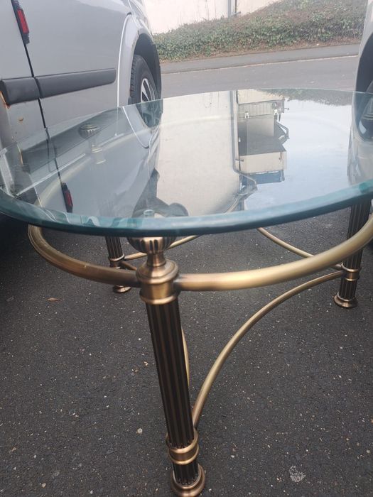 Vând Set Mobilier Sufragerie – Piele Naturală + Mese (Sticla/Bronz)