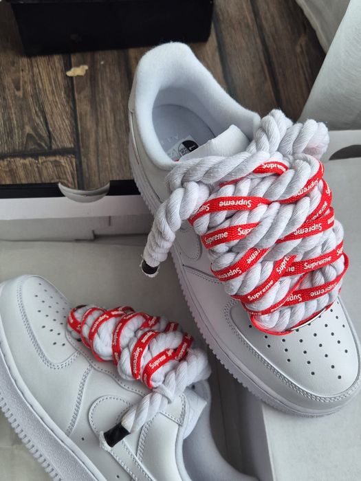 Nike Air Force 1 Low x Supreme White – Custom Rope Laces – Mărime 42
