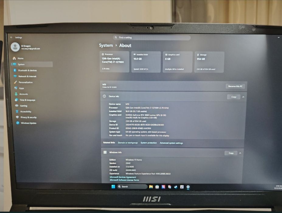 Vand laptop gaming MSI pulse gl76  12uek