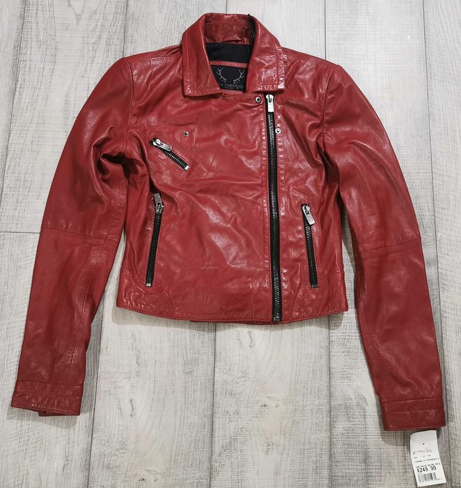 Geaca de dama din piele Bod & Christensen Biker Red Leather marimea S