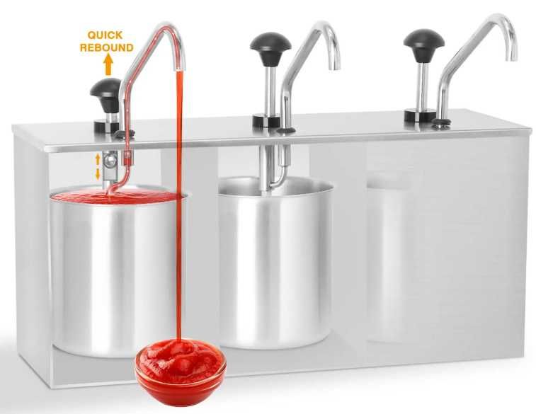 Dispenser Dozator Triplu pentru Sosuri din Inox – 3 x 3 Litri