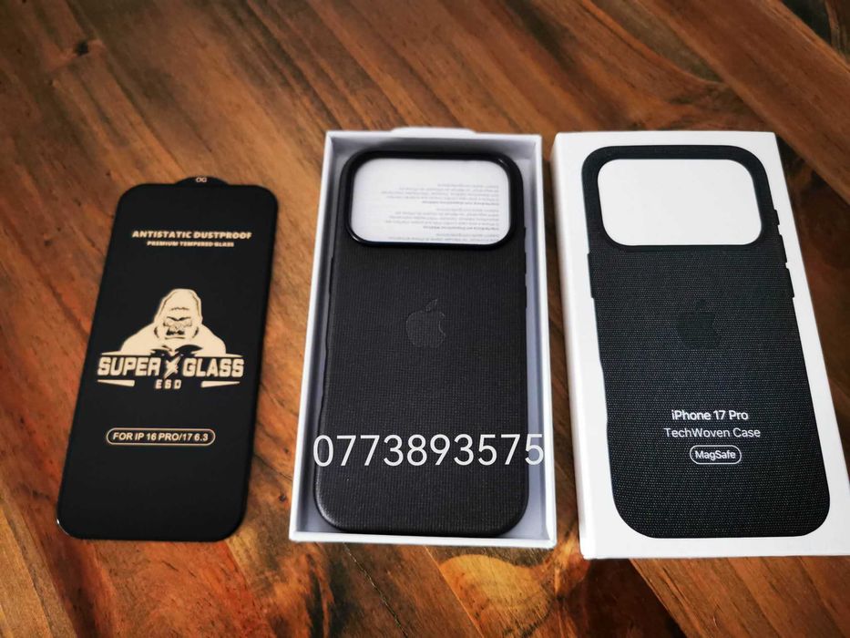 Husa piele cip si Magsafe + folie sticla ecran Iphone 16 17 PRo Max