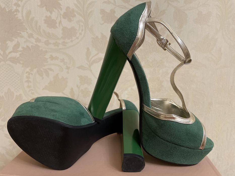 Бархатные Зеленые Босоножки