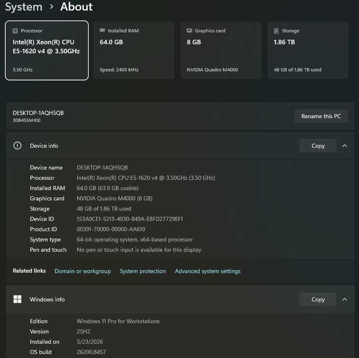 Mощна работна станция Lenovo ThinkStation P510 | 64GB DDR4 | 1.86TB SSD | Quadro M4000 8GB