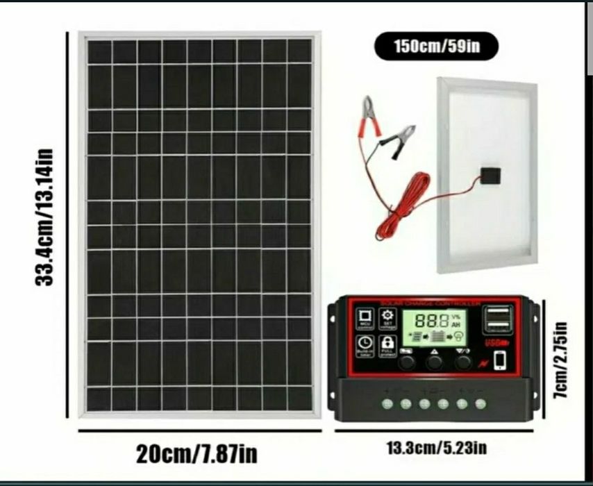 Kit Panou Solar 20W + Controler 100A Camping Garaj Magazie etc