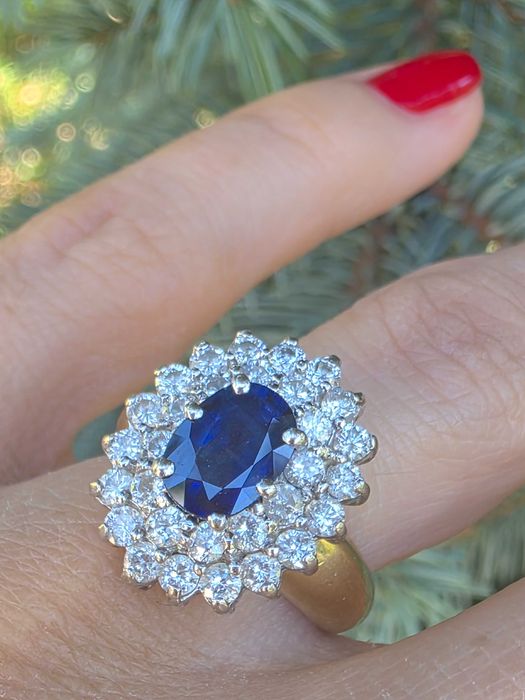 Inel Aur 18 kt Safir natural Sri Lanka si diamante naturale