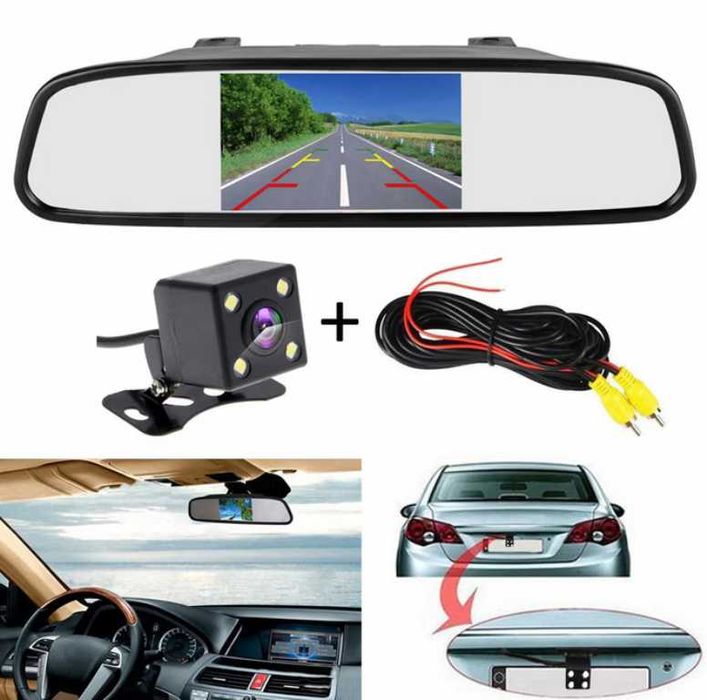 Огледало за обратно виждане с 4,3 инчов дисплей и камера за заден ход.