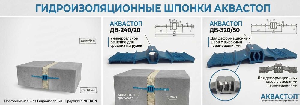Гидроизоляционная Шпонка АКВАСТОП ДВ-150/18, ДВ-240/20, ДВ-320/50