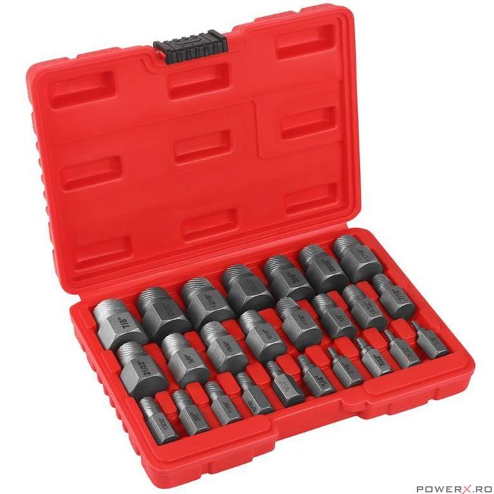 Set extractoare pentru suruburi rupte 3-23 mm, 25 piese, Kraft
