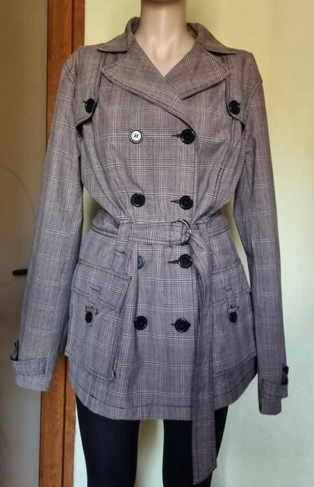 Trenci scurt, clasic,  gri, bumbac 100%, captusit, marimea 42-44