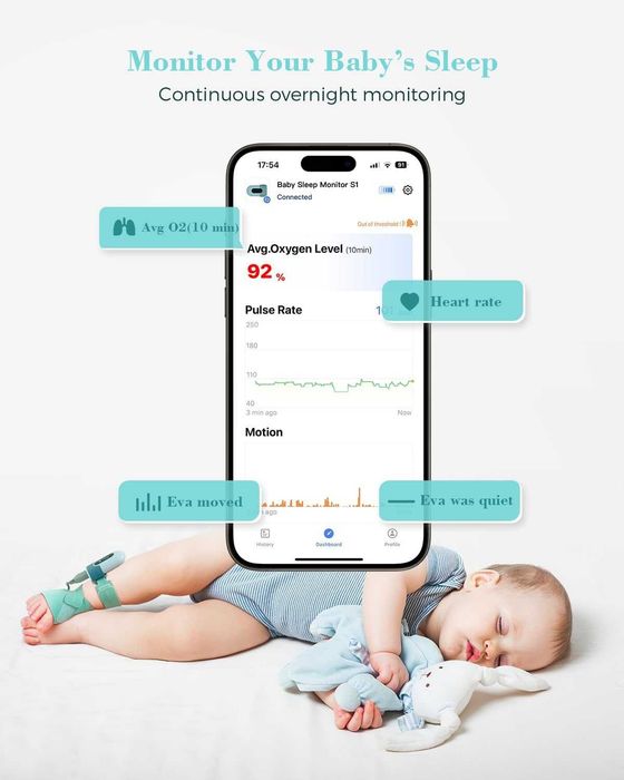 Бейбифон Babytone за наблюдение на сън, проследяване на сърдечната честота и движението на бебе