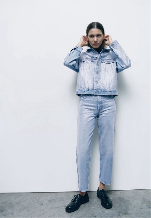 ZARA rhinestone denim дънково яке с камъни ново