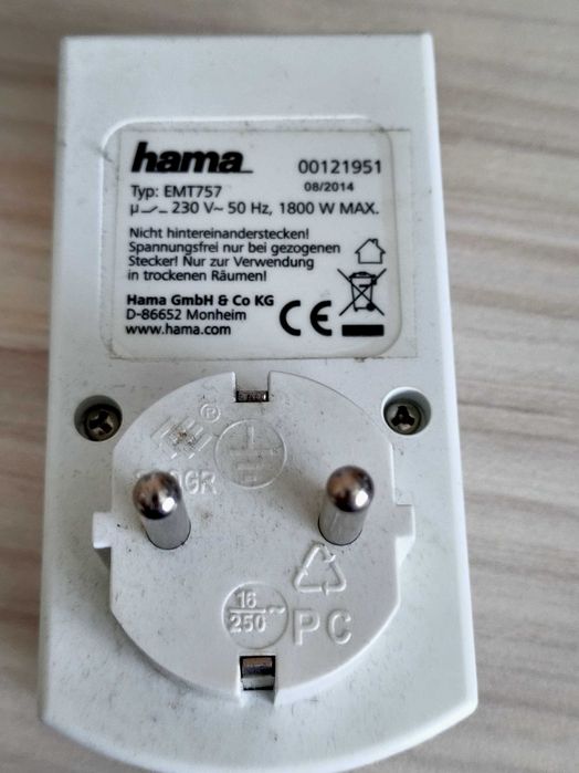 седмичен цифров таймер HAMA, 1800 W, бял