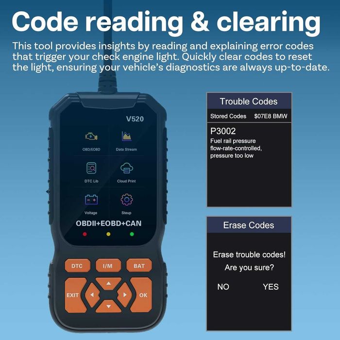 Гаранция!OBD2 диагностика за автомобил- чете/трие грешки,l/M,live data