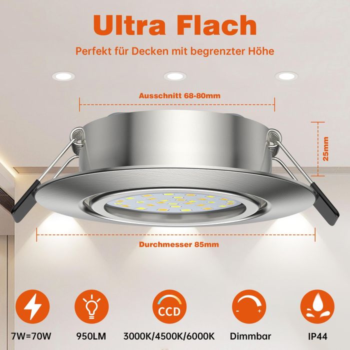 Set 6 - Spoturi LED încastrate, 230 V, 7 W, 950 lm, Spoturi de tavan