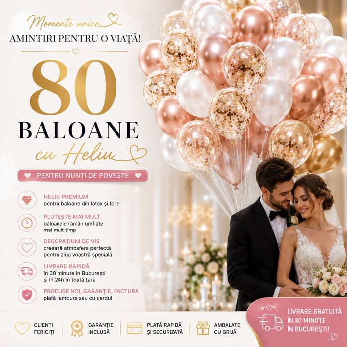 Baloane Heliu Evenimente 80 buc. Livrare gratuita in 30 minute