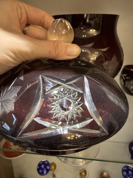 Set cristal Bohemia ruby – cristal tăiat manual | stare impecabilă