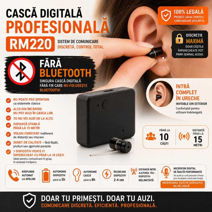 Casca de copiat fara Bluetooth - Casti Digitale Nedetectabile, Sunet Clar